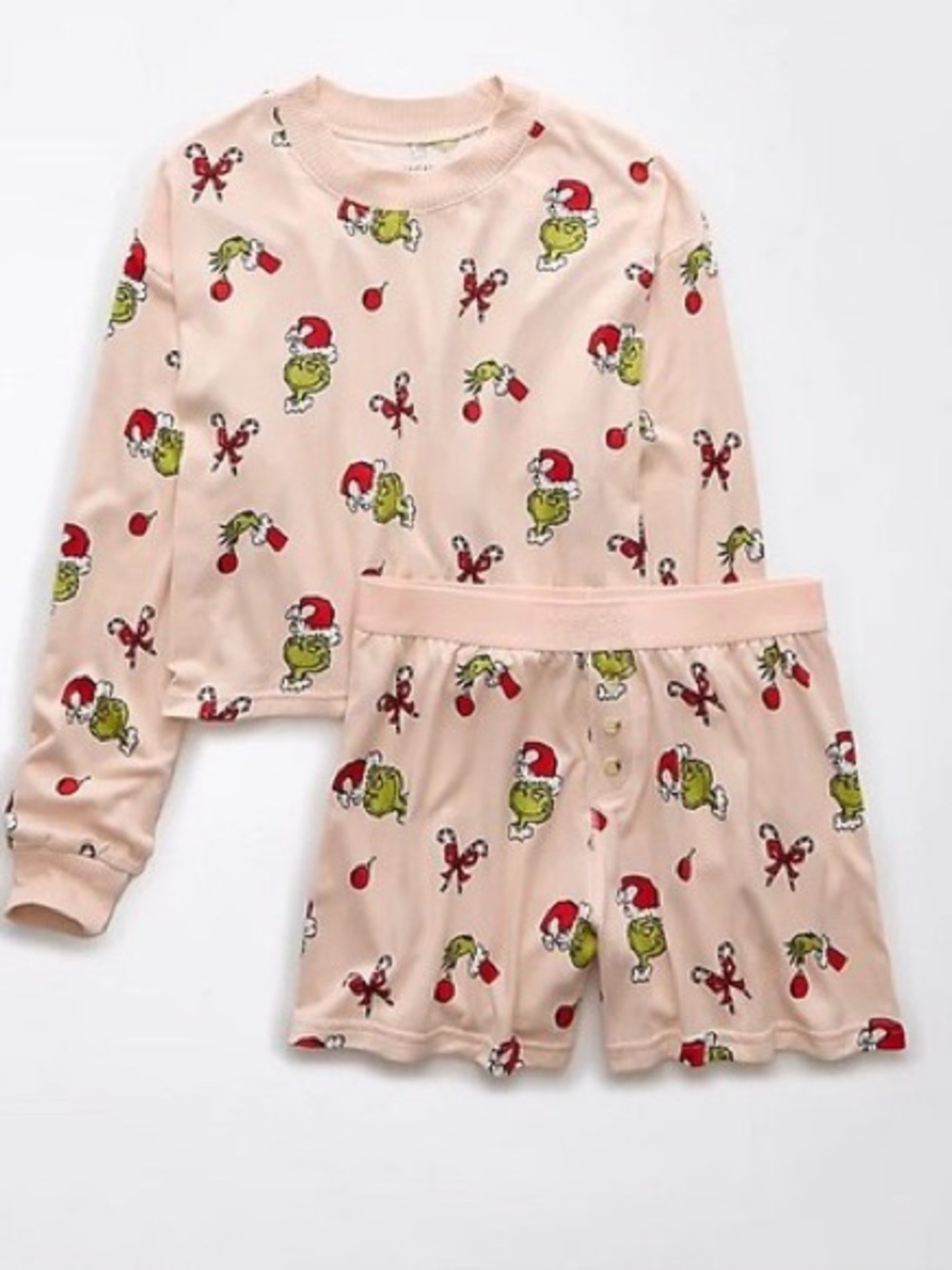 Grinchy American Eagle Pajamas Candy Cane Plush PJ Set Super Soft Like New L